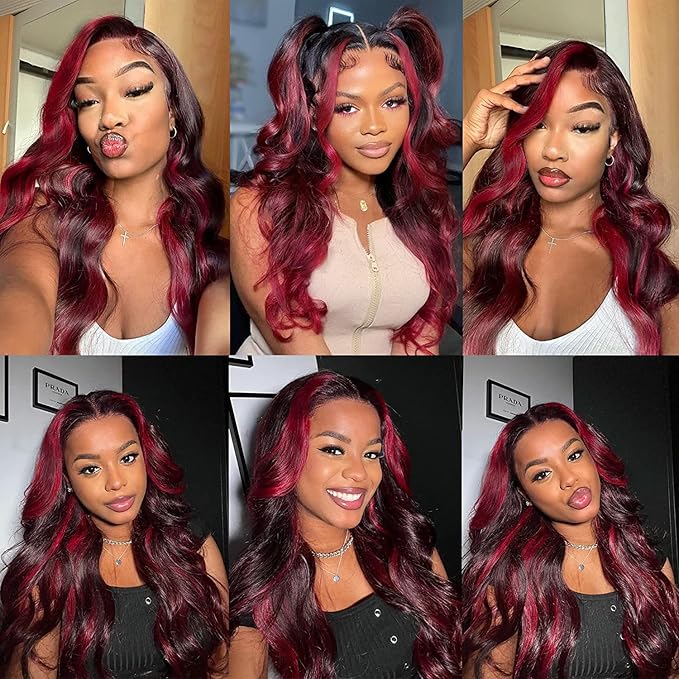 28 30 32 Inch Highlight Human Hair Bundles 99j Body Wave Bundles 2 Tone Black and Red Bundle Niegmeag Double Weft P1b88j Hair Weave