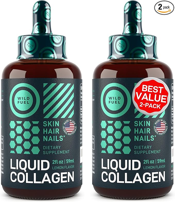 Liquid Collagen Peptides with Biotin Drops - 15,000mcg Collagen Liquid for Women and Men plus Biotin - Youthful Skin, Hair Growth, Strong Nails - Hair Vitamins for Hair Loss - Lemon Flavor - 2x2oz