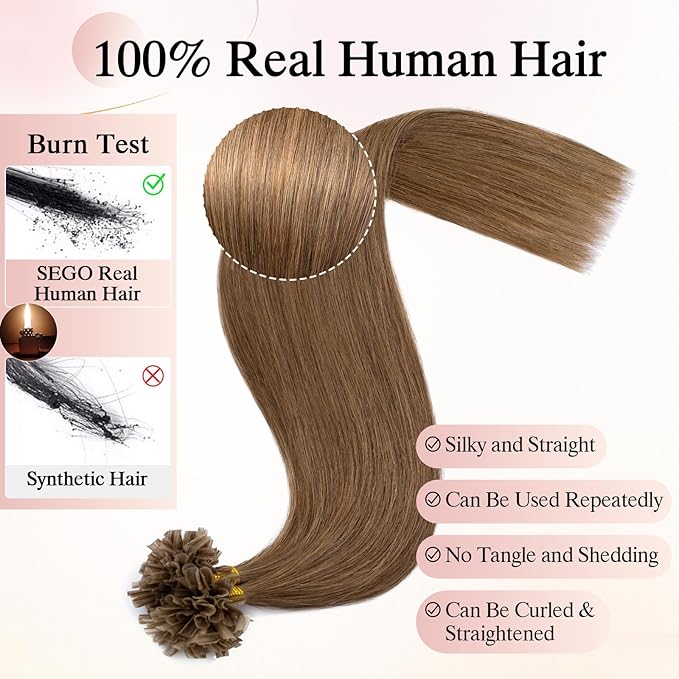 U Tip Hair Extensions Human Hair Pre Bonded Extensions Keratin Fusion Extensions K Tip Hair Extensions Real Human Hair Silky Straight Natural 50g/100 Stands 22" Light Brown