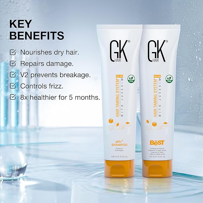 GK HAIR Global Keratin Professional Brazilian Keratin Hair Treatment Kit (100ml/3.4 Fl. Oz.) With PH shampoo- The Best Smoothing & Strengthening to make Hair Healthy - Formaldehyde free, Sulfate-free