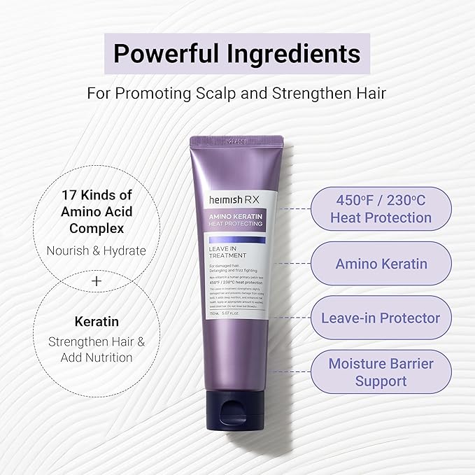 HEIMISH RX Amino Keratin Heat Protecting Leave In Treatment - Heat Protectant Cream, Leave-in Styling Hair Cream Treatment for Damaged Hair, Strengthening, Frizz Control, 150ml (5.07 fl. oz)