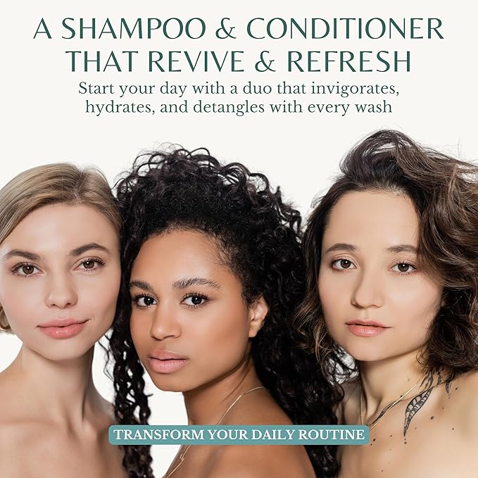 Peppermint Shampoo and Conditioner with Castor Oil & Biotin, Soothes Dry, Itchy Scalp, Strengthens Hair, Reduces Thinning & Hair Loss, Promotes Growth, Adds Volume, Sulfate-Free, 16 fl oz Each