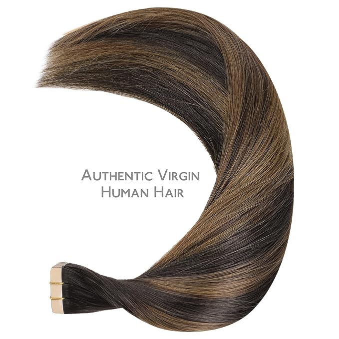 WENNALIFE Tape in Hair Extensions Human Hair Balayage Dark Brown Mixed Chestnut Brown Tape in Extensions, 10pcs 30g 26 inch Remy Invisible Tape Ins Straight Soft Real Human Hair Tape in Extensions
