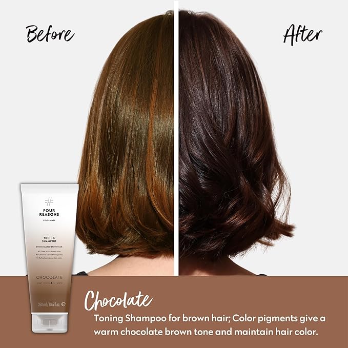 FOUR REASONS Hair Color Shampoo (8 Colors) - Sulfate Free Rich Brown Hair Toner - Color Depositing Shampoo for Color Treated Hair, Vegan, 8.45 Fl Oz (Chocolate/Brown)