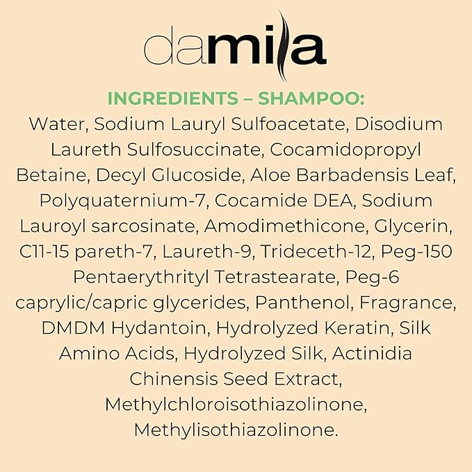 Damila Salt & Sulfate Free Shampoo & Conditioner for Keratin and Color Treated Hair - Professional Keratin Value Pack for Damaged, Frizzy, Curly, Dry & Thin Hair - Shampoo Sin Sal - 16.9 Fl Oz