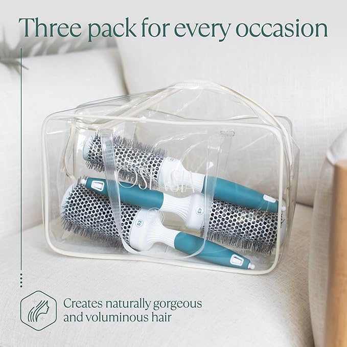 Professional Blow Drying Brush Set - Ceramic Ionic Thermal Brushes for Styling Wet Hair, 3 Round Brushes with Travel Bag for Women