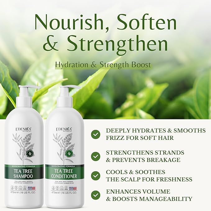Tea Tree Oil Shampoo and Conditioner, Soothes Itchy & Dry Scalp, Deep Cleansing for Dandruff & Buildup, Hydrates & Refreshes, Sulfate Free, Women & Men, 16 fl oz Each