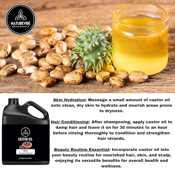 Naturevibe Botanicals Argan Oil 32oz and Castor Oil 32oz | Oil Combo