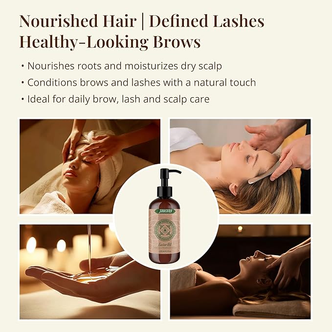 100% Pure Castor Oil – Cold-Pressed Carrier Oil for Skin, Hair, Scalp, Lashes, Brows & Nails – Rich, Thick Texture for Deep Moisture, 236ml (8 fl oz)