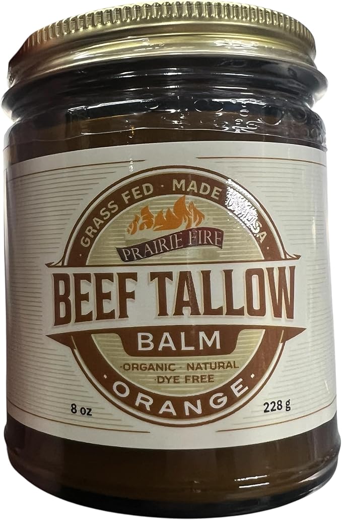 Beef Tallow Balm - 8 oz - Made in USA - Organic Grass Fed and Finished - Moisturizing Skin Care Orange