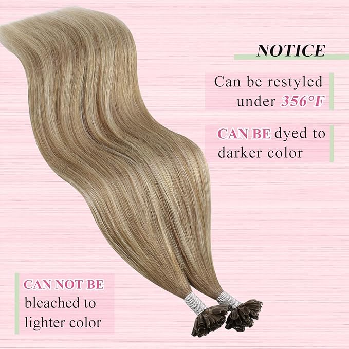 YoungSee Utip Hair Extensions Human Hair Balayage Light Brown Ombre Platinum Blonde U Tip Keratin Hair Extensions for Natural Looking Utips Extensions Real Human Hair Silky Straight 16In 1G/S 50G