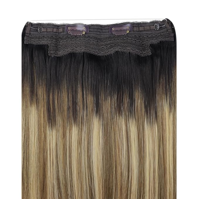 YoungSee 130G Wire Hair Extensions Brown Balayage Wire Human Hair Extensions Dark Brown Roots Blending into Medium Brown with Warm Blonde Highlights Thick Human Hair Wire Extensions for Women 20In