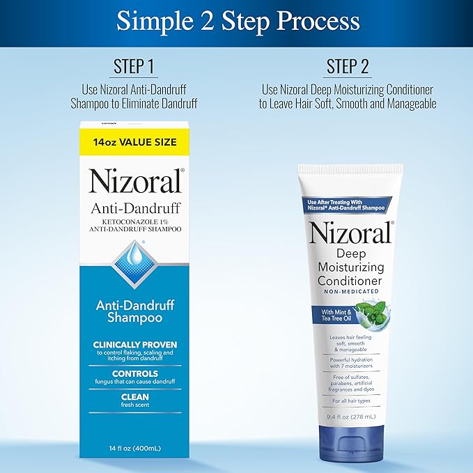 Nizoral Anti-Dandruff Shampoo, 14 Oz + Deep Moisturizing Conditioner, 9.4 Oz Bundle
