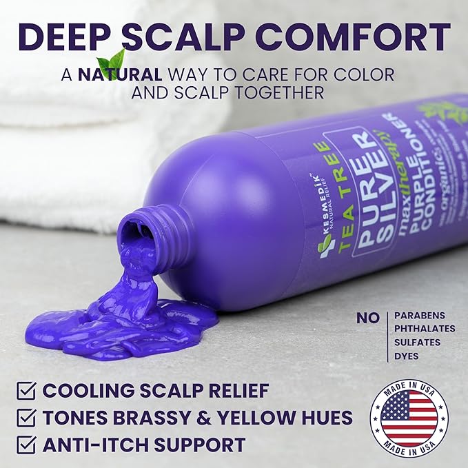 Tea Tree Purple Conditioner, Anti-Brass Toner for Blonde, Silver & Gray Hair, Softens, Repairs Damaged Hair & Salon-Grade Hair Toner Conditioner, 16 fl oz
