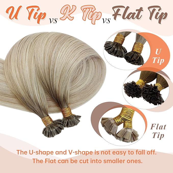 Sunny Hair U Tip Hair Extensions Human Hair Fit Any Scene Keratin Hair Extensions Human Hair Ombre Ash Blonde Balayage Platinum Blonde Ktip Human Hair Extensions 16inch 50g