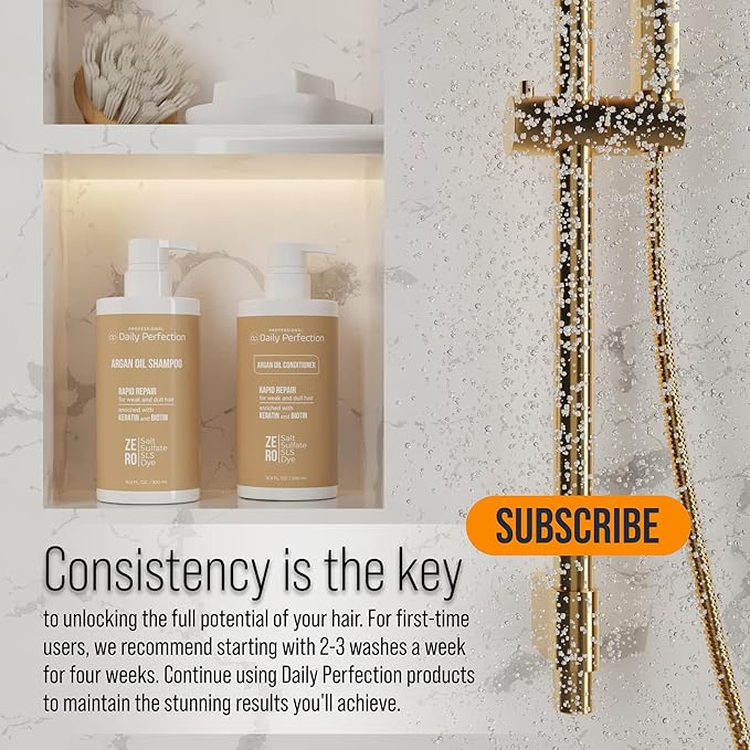 (dp) Argan Oil Shampoo & Conditioner – Repair & Protect Damaged Hair – Clean + Salon-Grade Formula with Biotin & Keratin