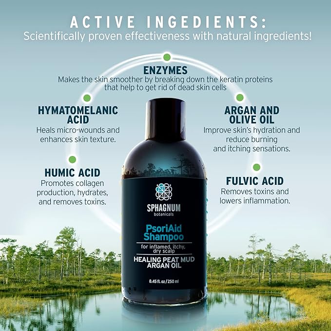 Natural Psoriasis Shampoo - Peat Mud & Tea Tree Oil Therapy for Itchy and Red Scalp Treatment. No Coal Tar. 8.45 Oz