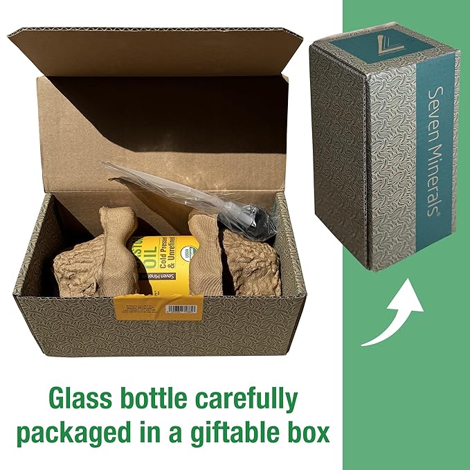 Seven Minerals New 16 fl oz Glass Bottle Castor Oil Organic Cold Pressed Unrefined Glass Bottle Pack - 100% Pure USDA Certified Organic Hexane Free