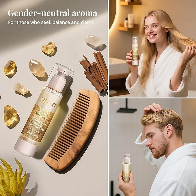 Leave-In Hair Oil with Sandalwood & Bergamot – Natural Essential Oil Aroma, Lightweight Frizz Control & Shine Enhancer for Daily Hair Care – No-Rinse Oil, 3.4 fl oz (100ml)