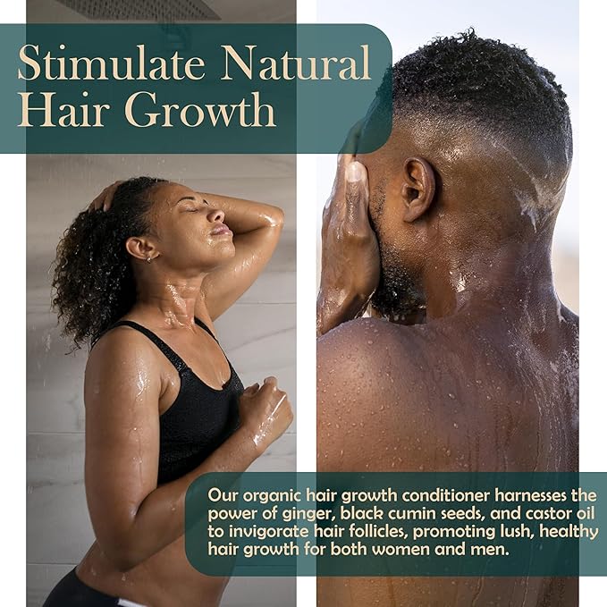 USDA Certified Natural Hair Growth Conditioner: Black Cumin Seeds, Ginger, Castor Oil Strengthening & Moisturizing Conditioner for Thinning, Damaged, Dry Hair - Fragrance Free 10 Fl Oz