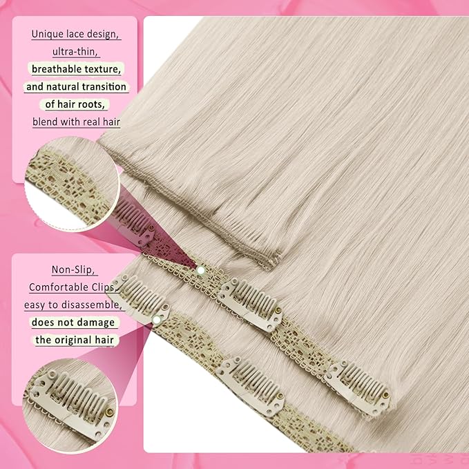 YoungSee 135G Clip in Hair Extensions Blonde Clip in Human Hair Extension Platinum Blonde Thick End Full Head Real Human Hair Extensions 7Pcs 16Inch