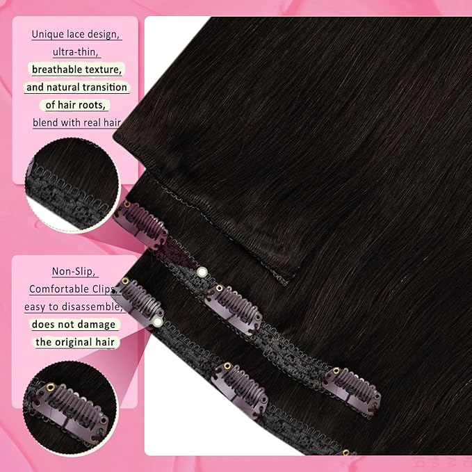 YoungSee Clip in Human Hair Extensions Brown Clip in Extensions Real Human Hair Darkest Brown Human Hair Clip in Extensions Ease to Use 22Inch 7Pcs 120G