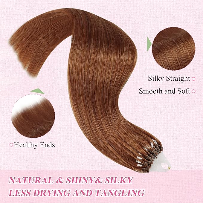YoungSee Micro Ring Hair Extensions Copper Micro Tip Hair Extensions 16Inch Micro Link Human Hair Extensions Human Hair Extension Micro Beads 25g Bead Hair Extensions 25s