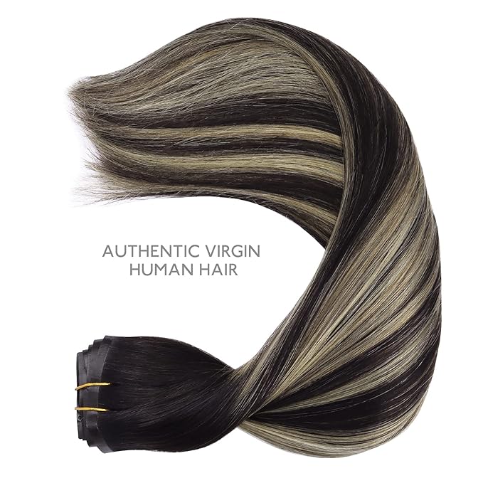 WENNALIFE Seamless Clip In Hair Extensions Human Hair, 12 Inch 80g 7pcs Balayage Natural Black to Light Blonde Real Hair Extensions Invisible PU Skin Weft Natural Remy Human Hair