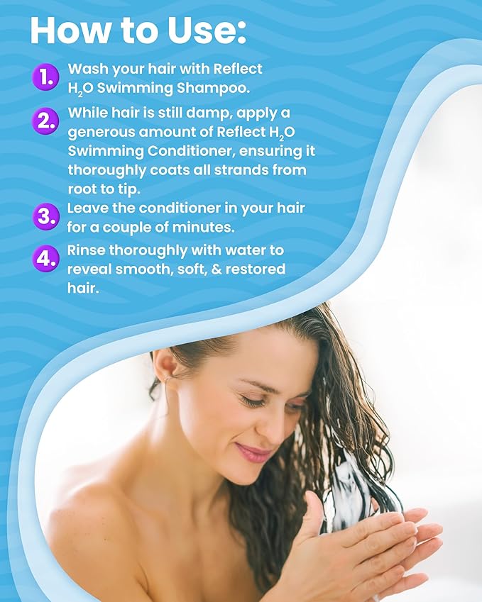Reflect HշO Swim Conditioner - Moisturizing & Strengthening Swim Hair Care Conditioner for Damaged Hair - Sulfate-Free Chlorine Hair Protection with Rosemary & Vitamin E for Fresh, Hydrated Hair - 8oz