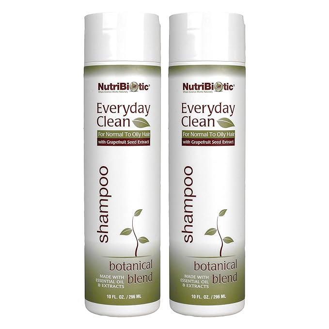 NutriBiotic Everyday Clean Shampoo, Botanical Blend, 10 Fl Oz Twin Pack | GSE & Botanicals for Normal to Oily Hair | Free Of Parabens, Sulfates, Dyes, Colorings, Cocamide DEA, Chlorine Derivatives