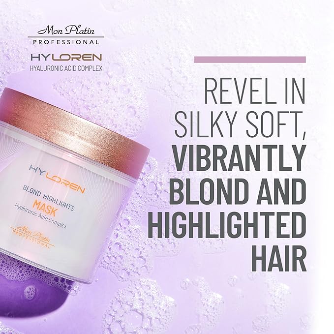 Mon Platin HYLOREN Blonde Highlights Mask with Hyaluronic Acid - 500 ml Premium Blonde Hair Mask to Neutralize Yellow and Orangey Tones - Treatment to Repair, Restore, Soften, and Strengthen Hair