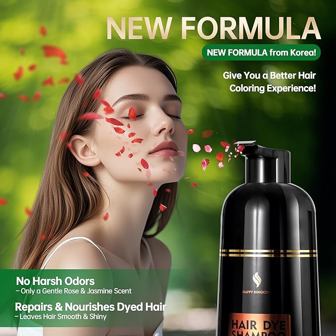 Chestnut Brown Hair Color Shampoo for Dye 4 in 1 Mild Formula for Women & Men, Bloom Scent (Rose & Jasmine), Long-Lasting Home Use Semi-permanent Hair Dye