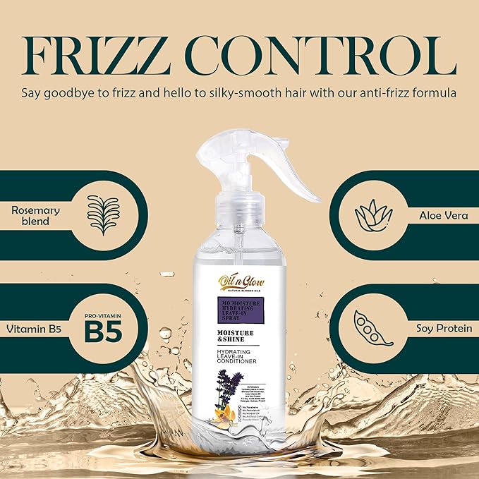 USDA Certified Rosemary Oil Lightweight Water-Based Leave In Conditioner Spray Anti-Frizz Moisturizer for Matted, Dry, Dull, Curly 4C Hair Color Safe, Paraben & Sulfate-Free. 8.45 Fl. Oz
