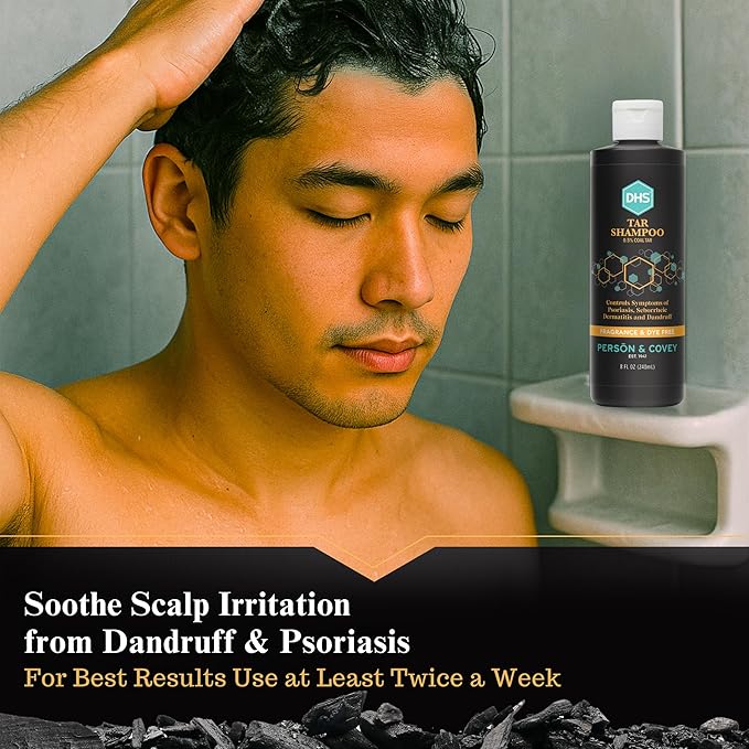 DHS Person & Covey, Inc Coal Tar Shampoo - Dandruff Shampoo for Men & Women, Psoriasis & Dandruff Hair Care for Itchy Scalp, Unscented Seborrheic Dermatitis Hair Care - 8 Fl Oz, Pack of 3