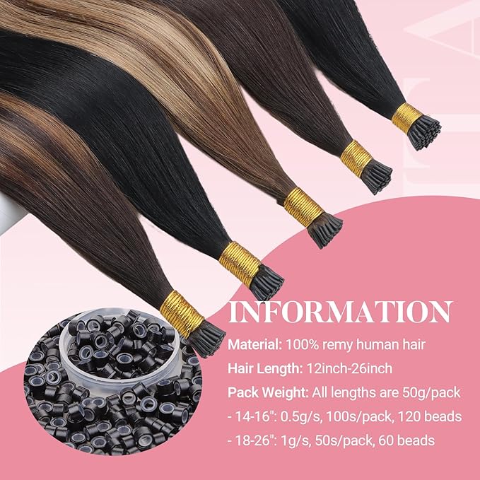 MAXITA I Tip Hair Extensions Human Hair,50g/50s Chocolate Brown 22 Inch Comfortable Wear, Invisible & Natural Cold Fusion, 100% Remy Human Hair Itip Keratin Hair Extensions