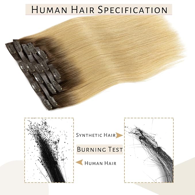 Caliee 16Inch Balayage Clip in Hair Extensions Real Human Hair R4/18 Ash Blonde With Medium Brown Roots 7Pcs PU Clip in Human Hair Extensions 110G Silky Soft Natural Remy Hair for Women