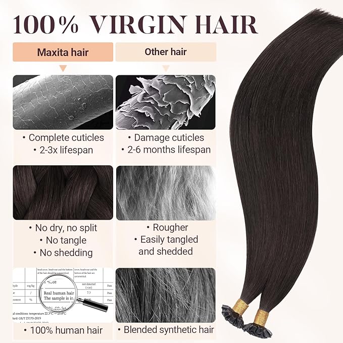 MAXITA U Tip Hair Extensions Human Hair, Dark Brown Hair Extensions Real Human Hair, 50g/50 Strands/Pack, 18 In Virgin Human Hair