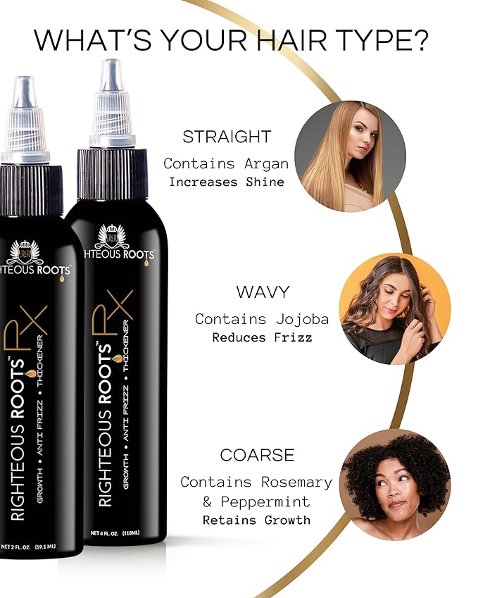 Righteous Roots Hair Oil for Hair Growth, Anti Frizz and Thickener (4 fl OZ, Pack of 2) - Best for Beard, Curly, Wavy and Natural Hair