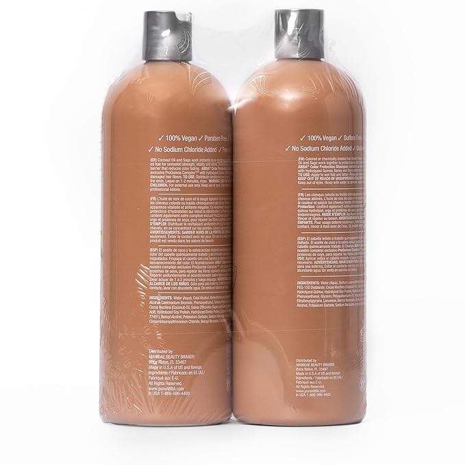 ABBA - Pure Color Protection Shampoo & Conditioner Duo - Protects & Nourishes Color Chemically Processed Hair - Coconut Oil & Sage, 32 fl oz Each