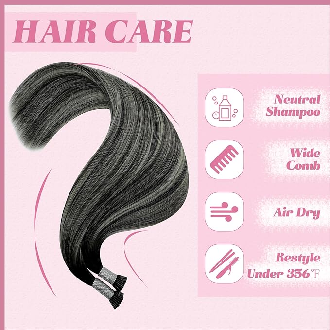 YoungSee I Tips Hair Extensions Ombre I Tip Hair Extensions Ombre Black to Silver Human Hair I Tip Extensionsr Balayage 20 Inch Tip Hair Extensions Human Hair Silky Straight 50s 50g