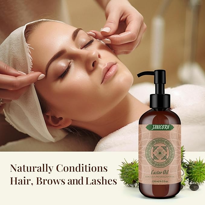 100% Pure Castor Oil – Cold-Pressed Carrier Oil for Skin, Hair, Scalp, Lashes, Brows & Nails – Rich, Thick Texture for Deep Moisture, 236ml (8 fl oz)