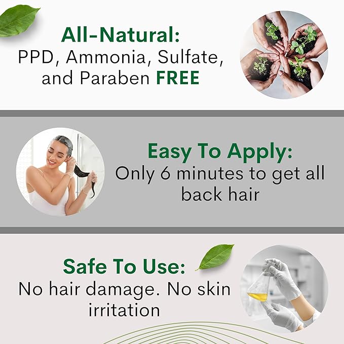 Black Hair Dye Shampoo – Instantly Covers Gray Hair in Minutes – 10-in-1 Herbal Hair Color – No Stain, Ammonia-Free, Natural – For Men & Women