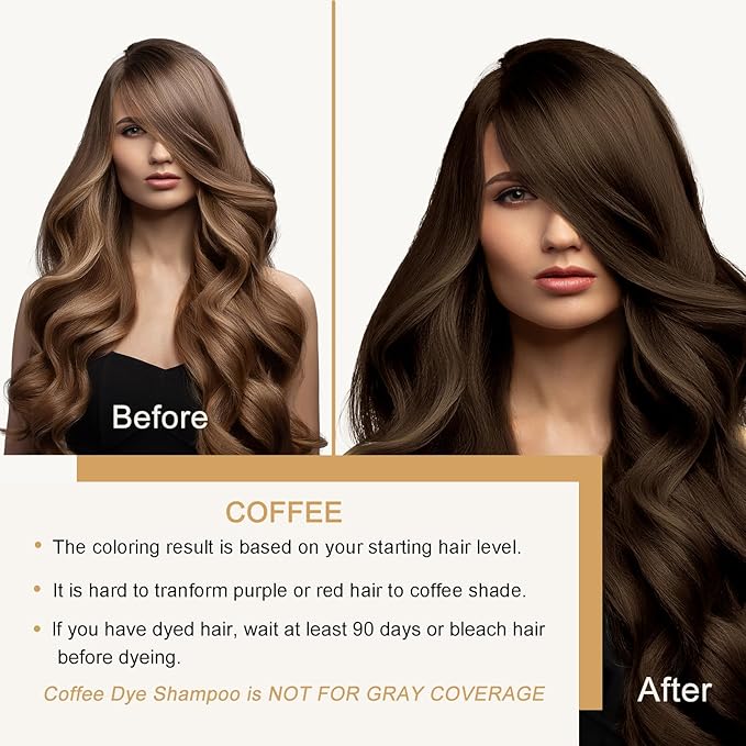 Coffee Hair Dye Shampoo, Hair Color Shampoo, Long Lasting Brown Hair Dye, Shampoo Para Pintar el Cabello, Brown Hair Shampoo, Easy to Use, Works in Minutes, 16.90 Fl Oz