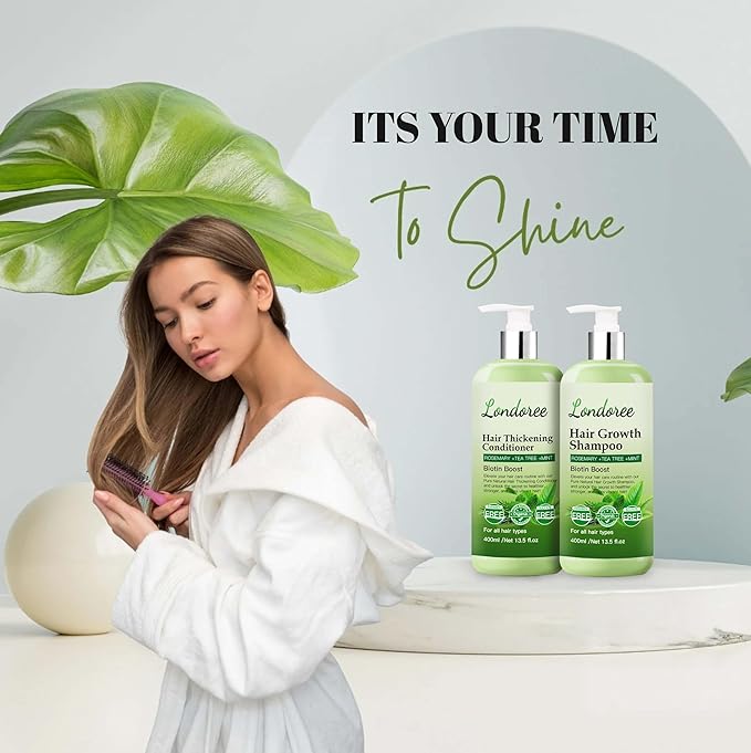Rosemary Shampoo and Conditioner Set for Hair Growth – Biotin & Tea Tree Oil – Thickening & Strengthening Formula for Thinning Hair, Hair Loss, Scalp Therapy – 13.5 fl oz Each (400ml)