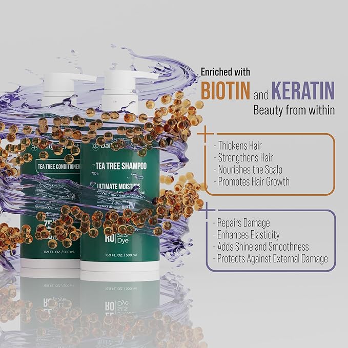 (dp) Tea Tree Shampoo & Conditioner – Hydrate & Soothe Dry Scalp and Hair – Clean + Salon-Grade Formula with Biotin & Keratin