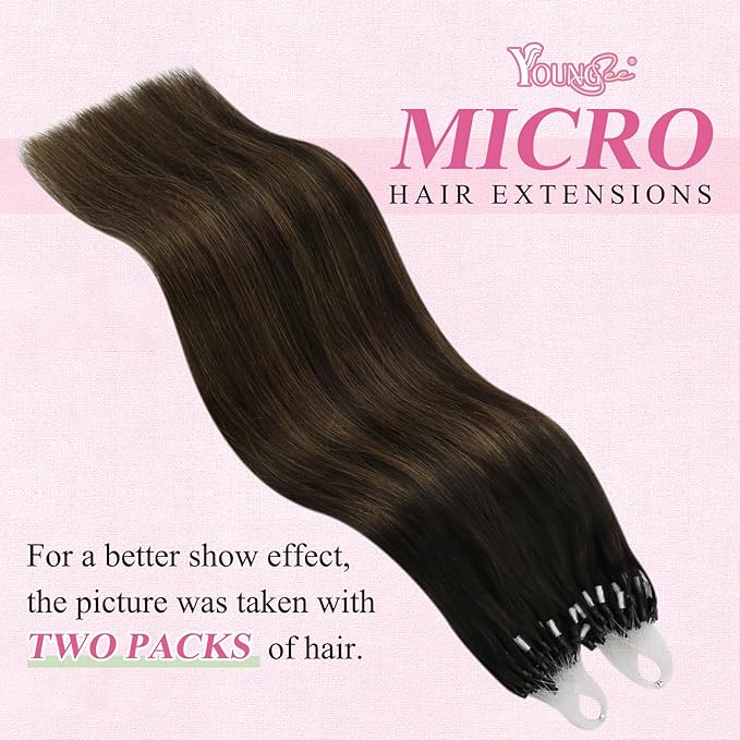 YoungSee Microbead Hair Extensions Brown Micro Loop Hair Extensions Real Human Hair Balayage 18 Inch Micro Ring Hair Extensions Dark Brown Ombre Bead Hair Extensions Silky Straight for Girls 50g 50s
