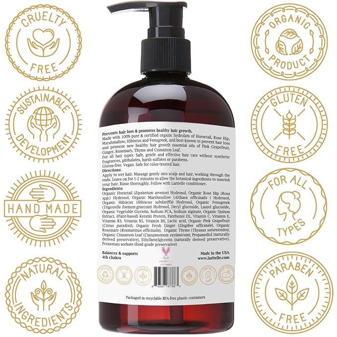 Nature’s Love Organic Shampoo – 17.5 oz – Anti-Thinning Hair Growth, Rich Botanical Hydrosols & Keratin • Color Safe • Made in California