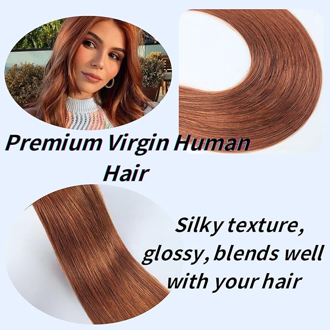 Auburn Mini Tape in Hair Extensions Human Hair Invisible Long 20 Inch Hair Extensions Real Human Hair Tape Ins Silky Straight Remy Hair for Women