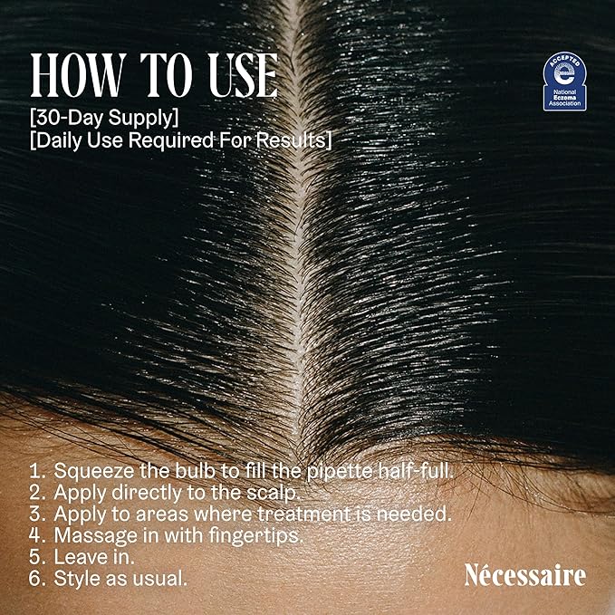 Nécessaire The Scalp Serum. 5% Capixyl™ + 1% Hyaluronic Acid For Fuller, Thicker, Healthier Hair. Fragrance-Free. Approved by the National Eczema Association. 1 fl oz
