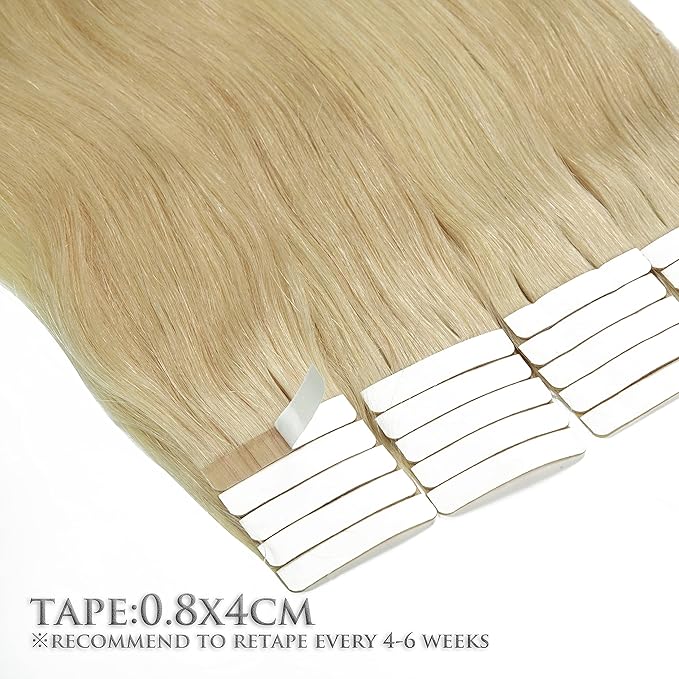 Anrosa Blonde Tape in Hair Extensions Human Hair 20 Inch 50g 20pcs Silky Skin Weft Platinum Blonde Color Remy Invisible Tape in Human Hair Extensions for Women Natural Straight Hair
